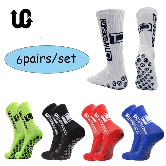 6Pairs/Lot 2024 New ANTI SLIP Tapedesign Football Socks